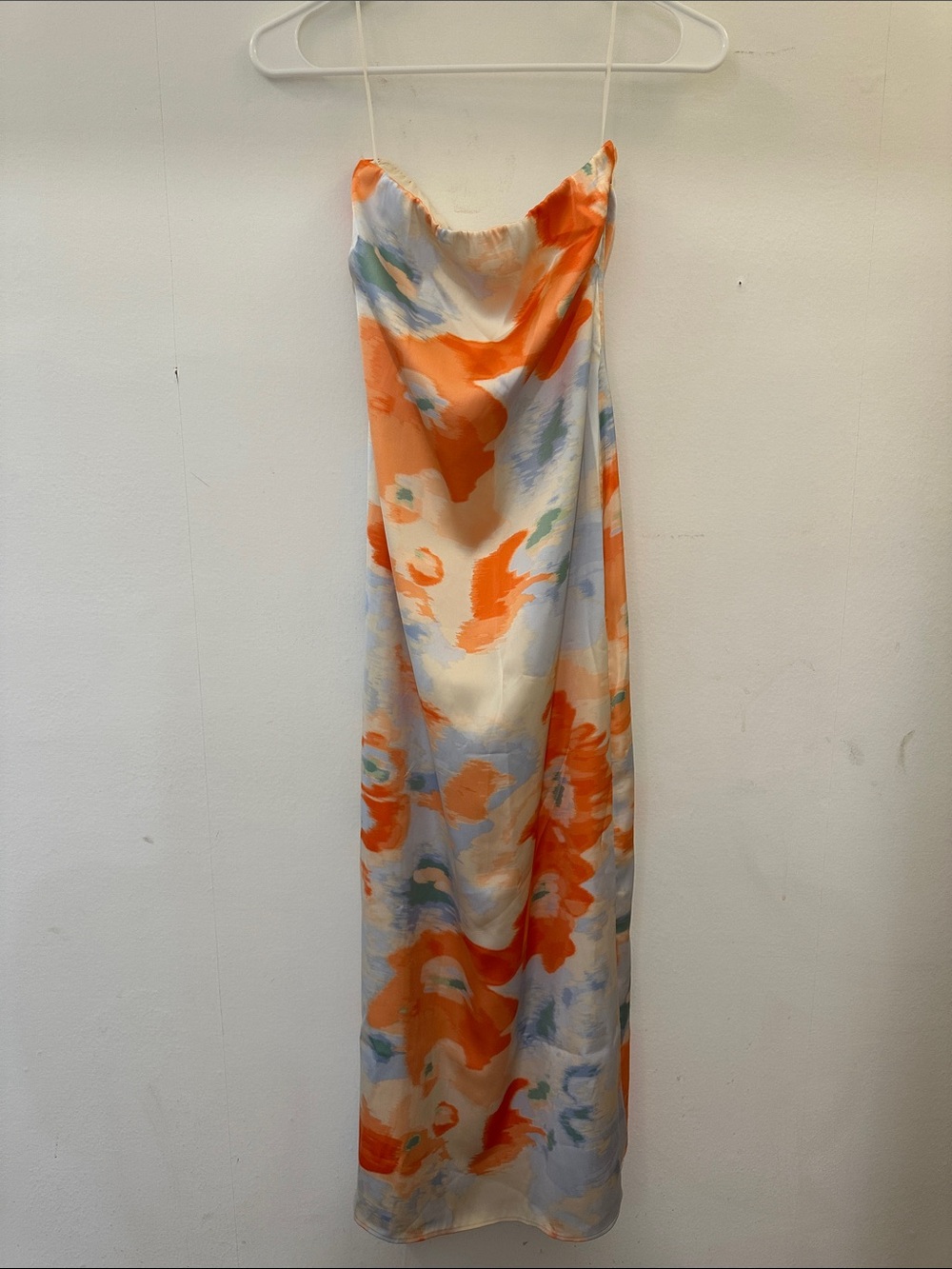 NWT Abercrombie & Fitch Orange and Light Blue Watercolor Maxi Slip Dress